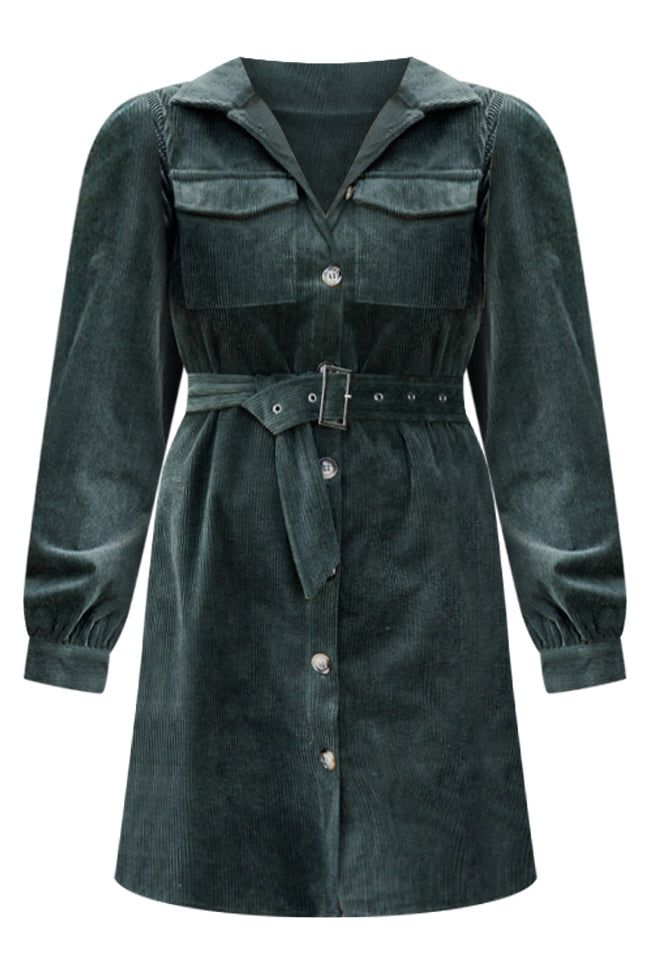 No Expectations Olive Corded Long Sleeve Belted Mini Dress FINAL SALE sold by Pink Lily product image thumbnail 5