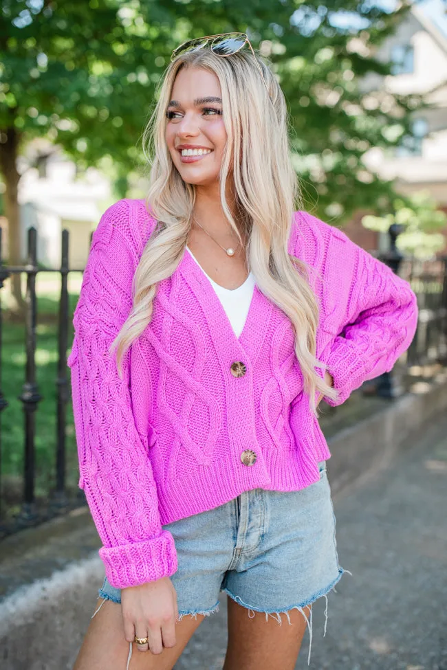 Moments That Matter Magenta Cable Knit Cardigan sold by Pink Lily