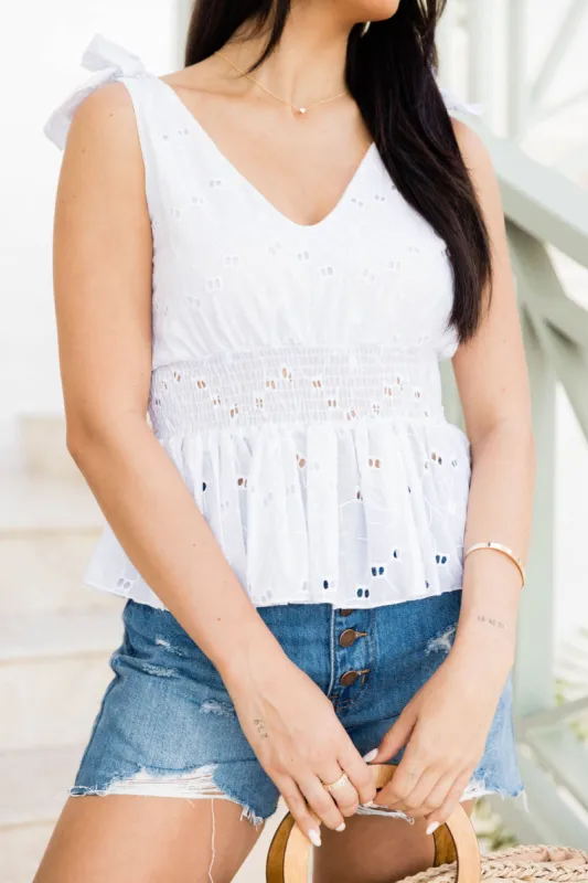 Chase Your Dream Ivory Eyelet Tie Sleeve Tank FINAL SALE sold by Pink Lily