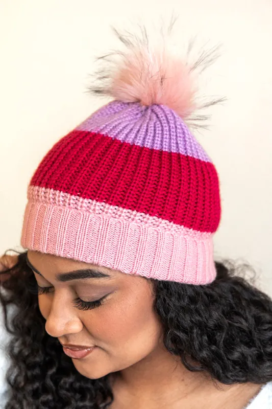 Dream Of You Purple And Pink Colorblock Pom Beanie FINAL SALE sold by Pink Lily