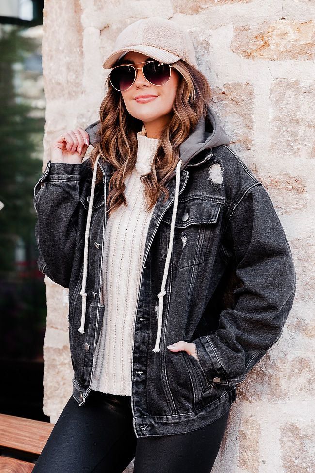Parker Charcoal Hooded Denim Jacket Amber Massey X Pink Lily sold by Pink Lily