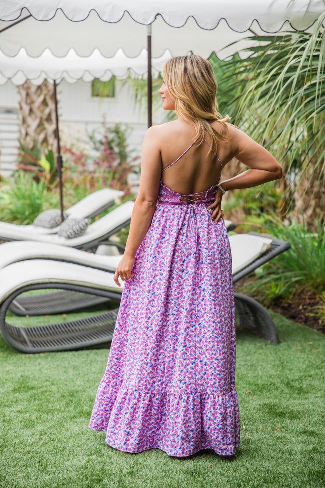 Best In Bold Purple Floral Lace Up Back Maxi Dress sold by Pink Lily product image thumbnail 4