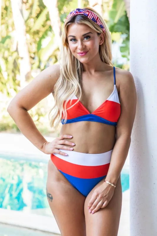 Red White And Beachy Multi Color-Block Bikini Top FINAL SALE sold by Pink Lily