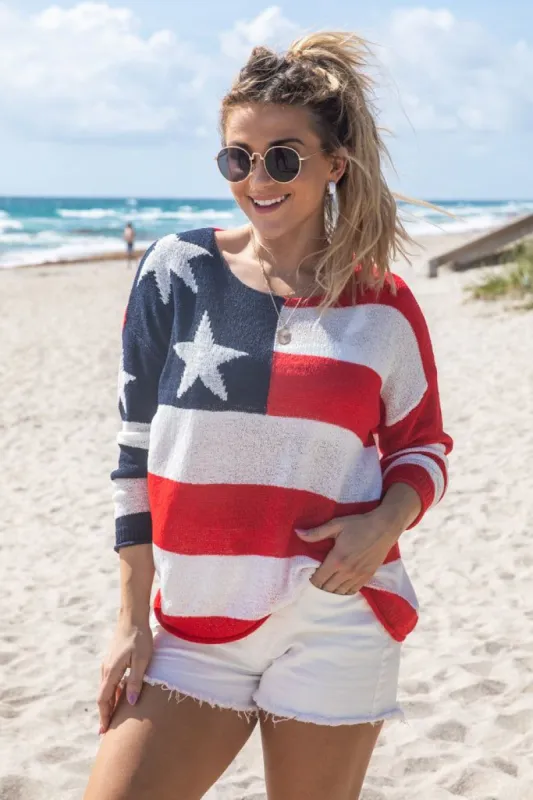 Raised On Promises Stars and Stripes Sweater FINAL SALE sold by Pink Lily