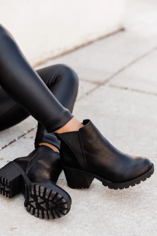 Deena Black Leather Platform Booties FINAL SALE sold by Pink Lily