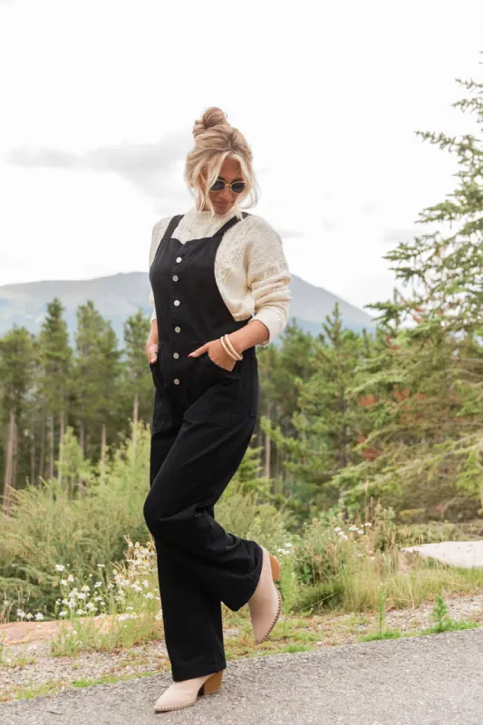 Can't Replace You Black Button Front Wide Leg Overalls FINAL SALE sold by Pink Lily