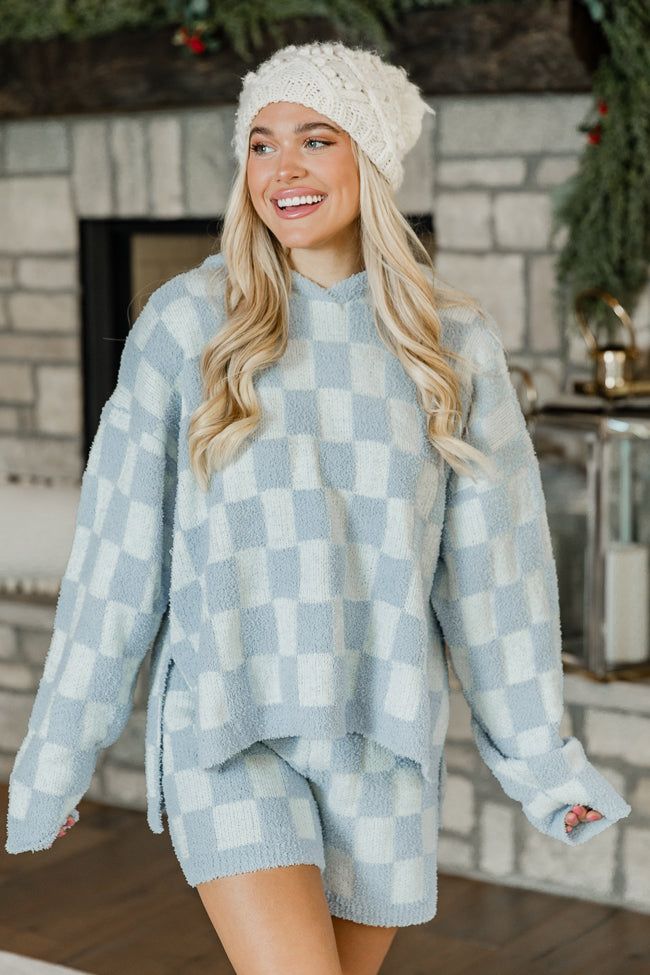 Movies And Chill Fuzzy Blue Checkered Lounge Hoodie FINAL SALE sold by Pink Lily