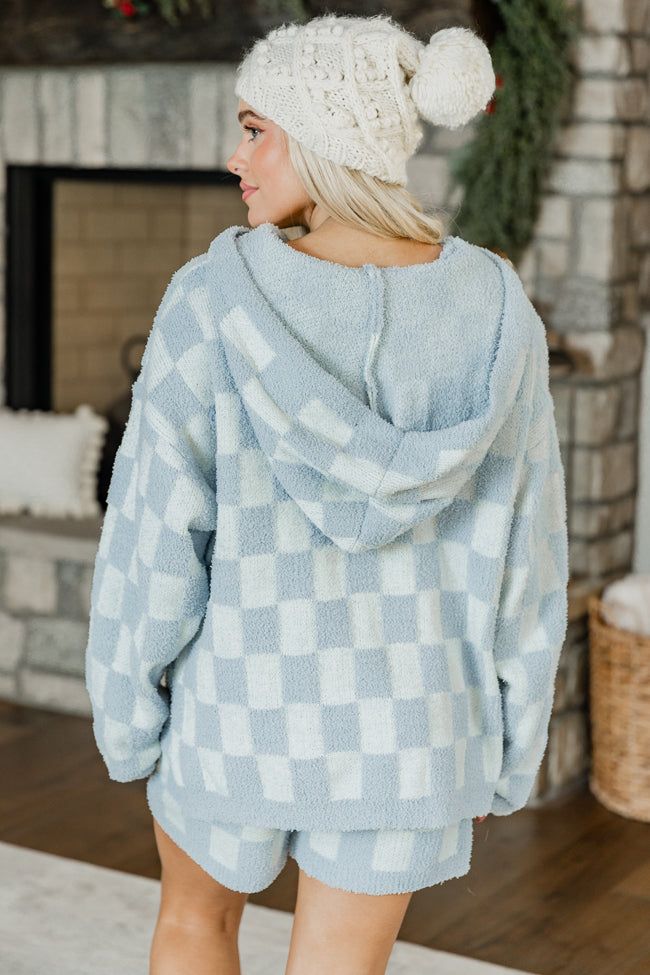 Movies And Chill Fuzzy Blue Checkered Lounge Hoodie FINAL SALE sold by Pink Lily product image thumbnail 4
