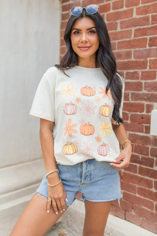 Pumpkin Daisy Cream Oversized Graphic Tee sold by Pink Lily