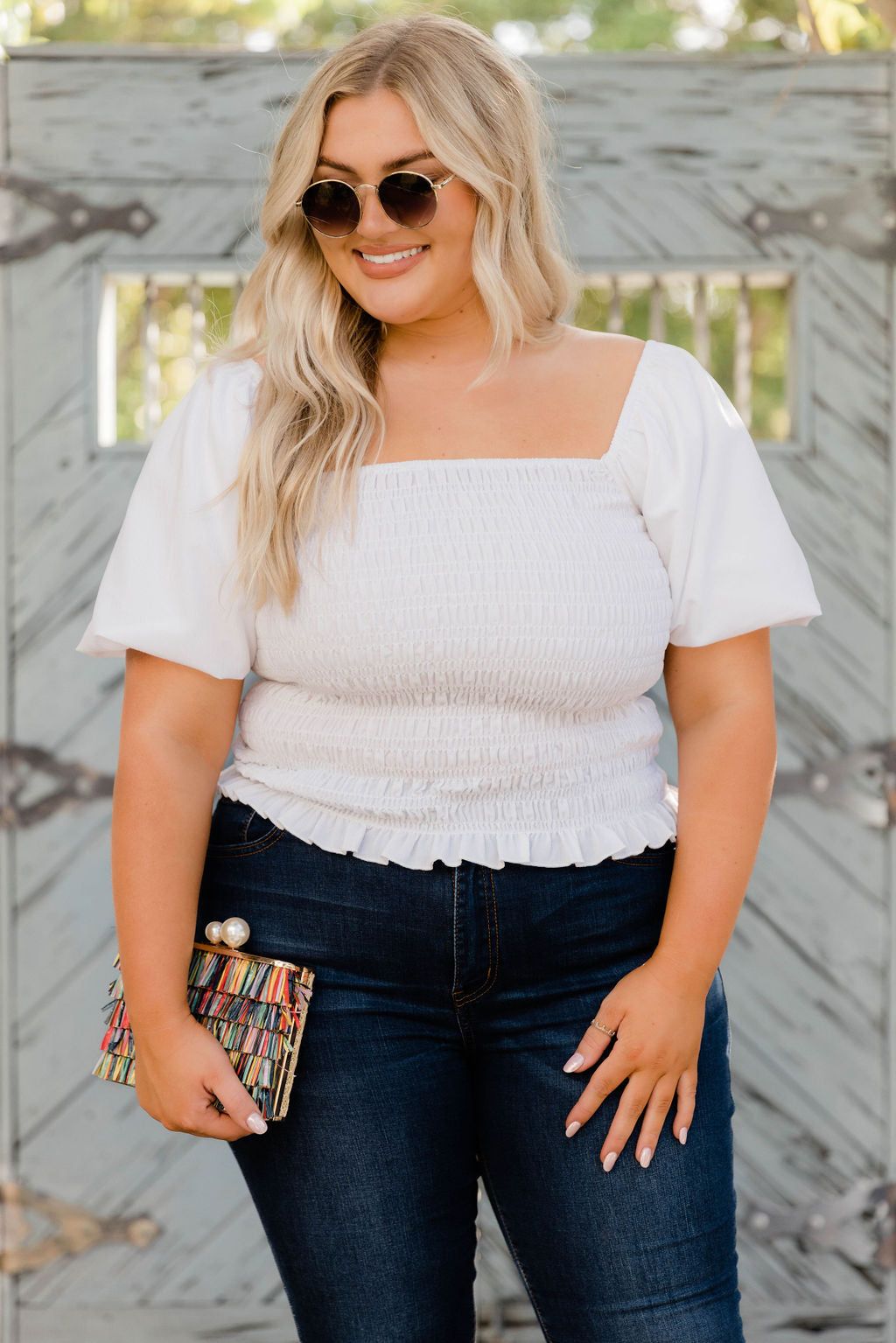 Doing Just Fine Ivory Smocked Puff Sleeve Blouse sold by Pink Lily product image thumbnail 6