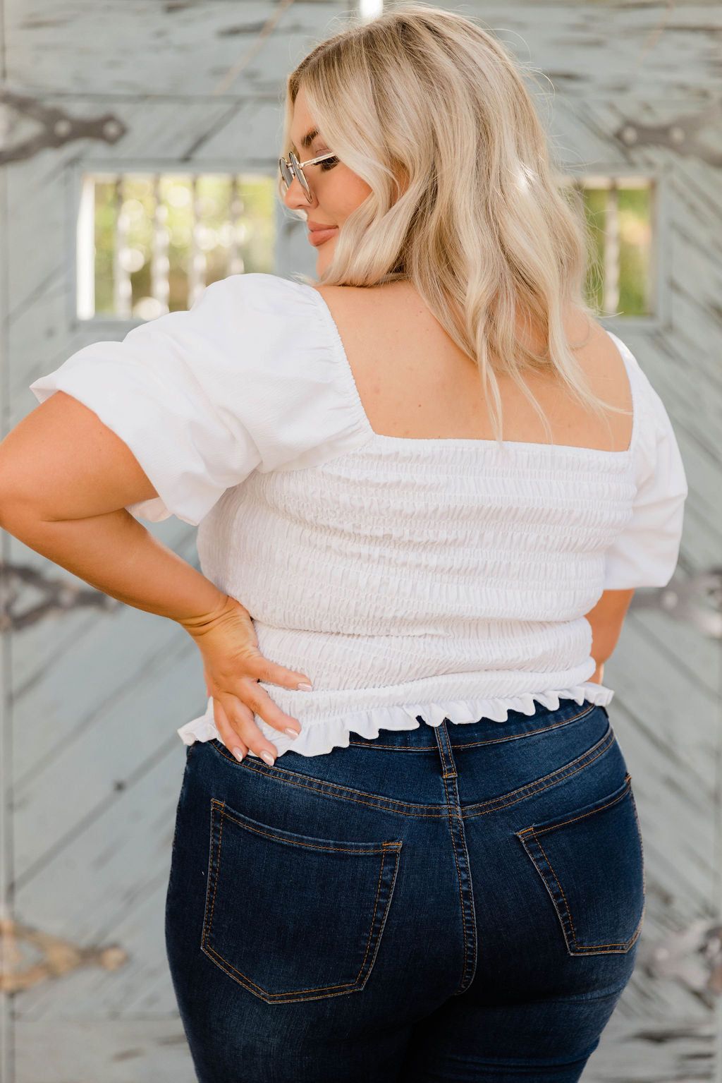 Doing Just Fine Ivory Smocked Puff Sleeve Blouse sold by Pink Lily product image thumbnail 8