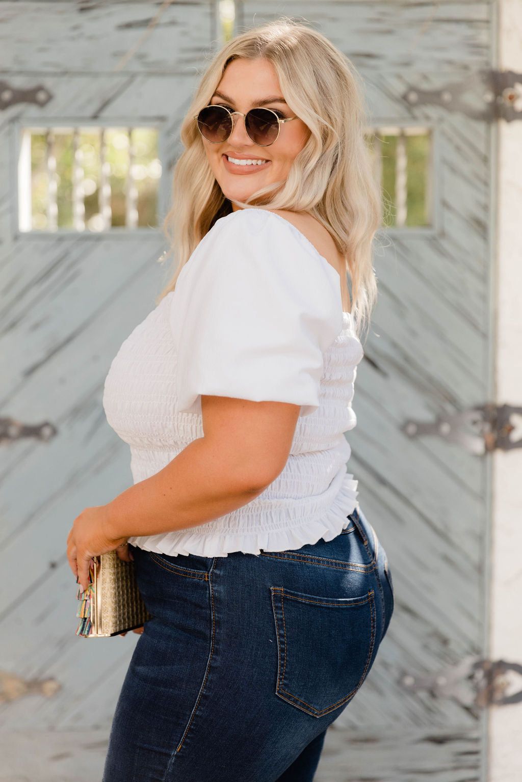 Doing Just Fine Ivory Smocked Puff Sleeve Blouse sold by Pink Lily product image thumbnail 7