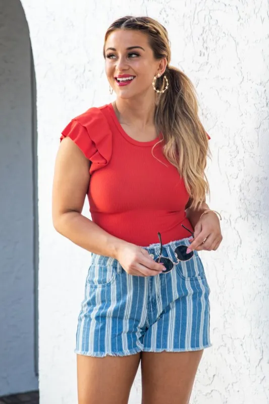 Hard To Resist Red Flutter Sleeve Bodysuit FINAL SALE sold by Pink Lily