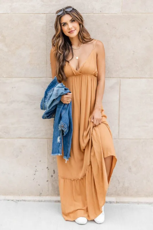 Totally Agreeable Camel Cami Maxi Dress FINAL SALE sold by Pink Lily