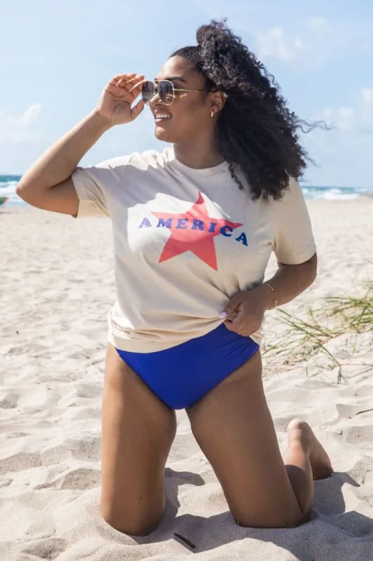 America Vintage Star Ivory Oversized Graphic Tee sold by Pink Lily