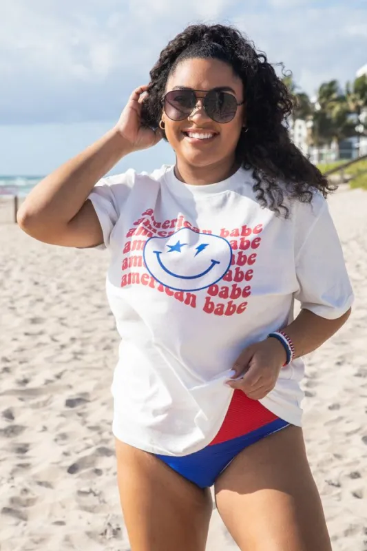 America Babe White Graphic Tee sold by Pink Lily