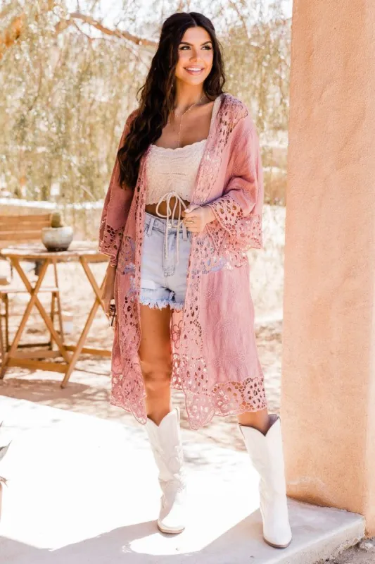 Desert Dance Party Mauve Crochet Cardigan FINAL SALE sold by Pink Lily