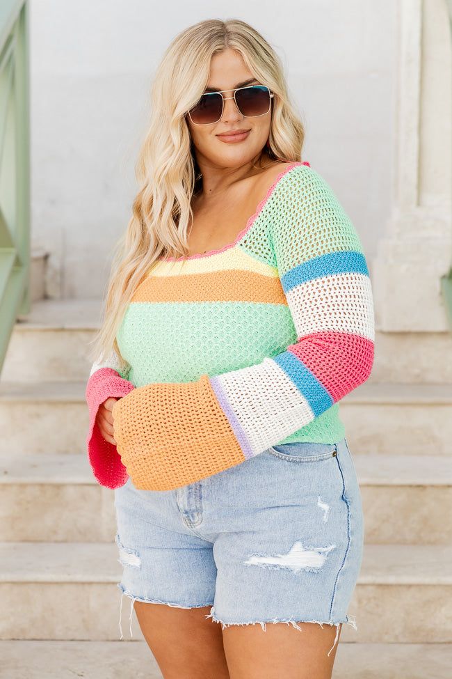 Flying Colors Square Neck Crochet Multi Color Sweater sold by Pink Lily product image thumbnail 7