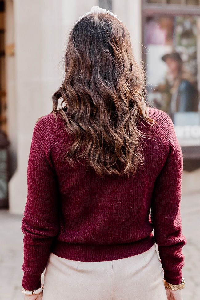 Wine Down Merlot Ruffle Mock Neck Sweater sold by Pink Lily product image thumbnail 5