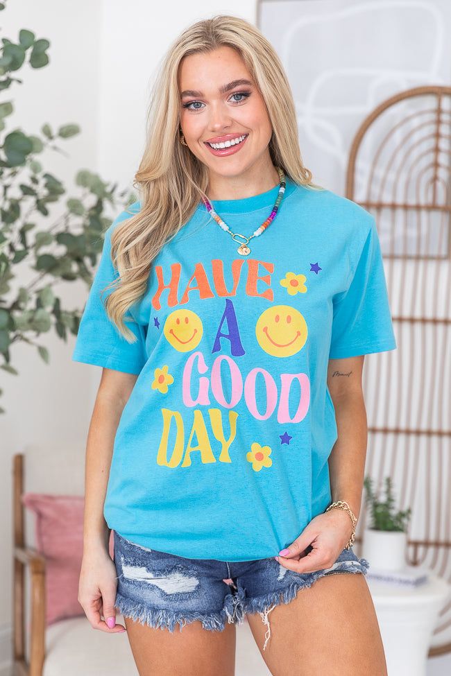 Have A Good Day Aqua Oversized Graphic Tee sold by Pink Lily product image thumbnail 5