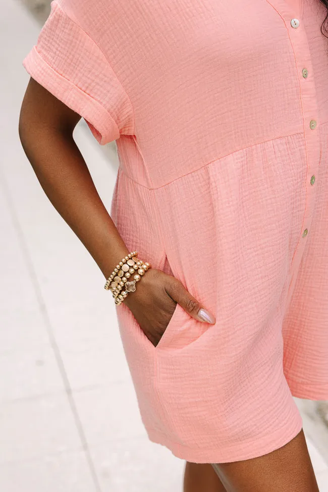 Loving The Sun Coral Gauze Button Up Romper FINAL SALE sold by Pink Lily product image thumbnail 3