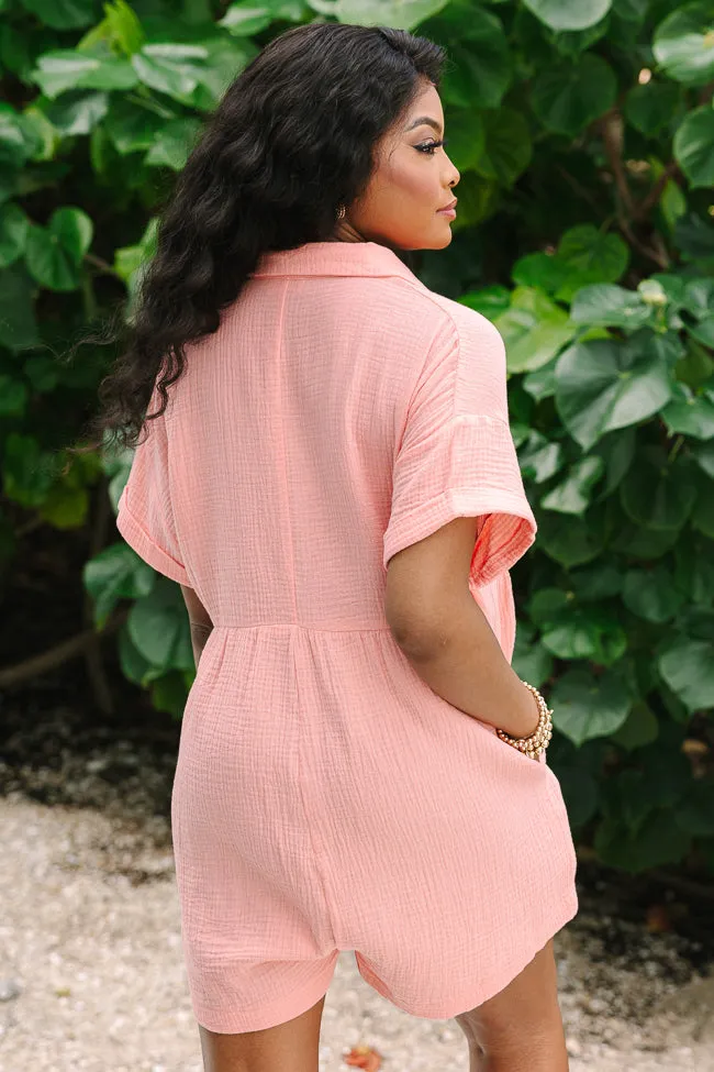 Loving The Sun Coral Gauze Button Up Romper FINAL SALE sold by Pink Lily product image thumbnail 5