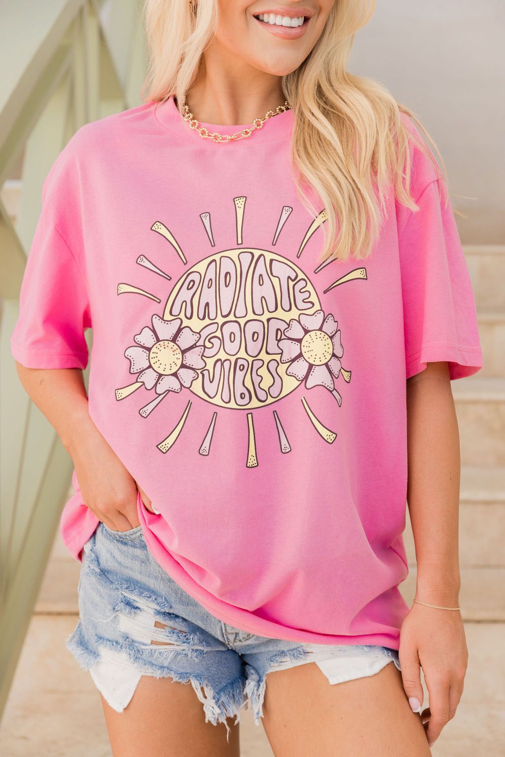 Radiate Good Vibes Pink Oversized Graphic Tee sold by Pink Lily product image thumbnail 2