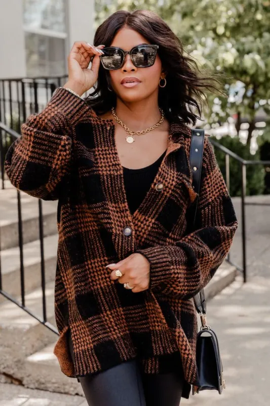 Ask Again Black and Tan Plaid Shacket FINAL SALE sold by Pink Lily
