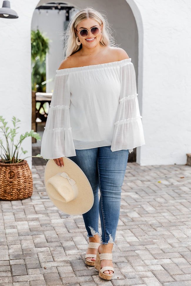 Work With It Off The Shoulder Ivory Tiered Sleeve Blouse FINAL SALE sold by Pink Lily product image thumbnail 8
