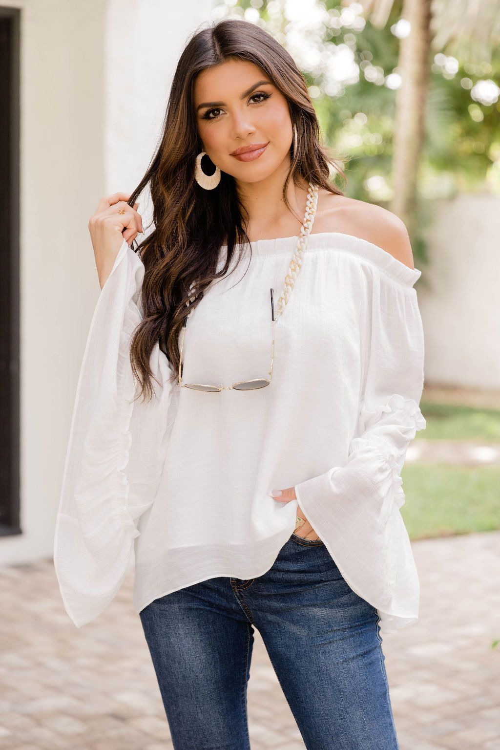 Work With It Off The Shoulder Ivory Tiered Sleeve Blouse FINAL SALE sold by Pink Lily product image thumbnail 3