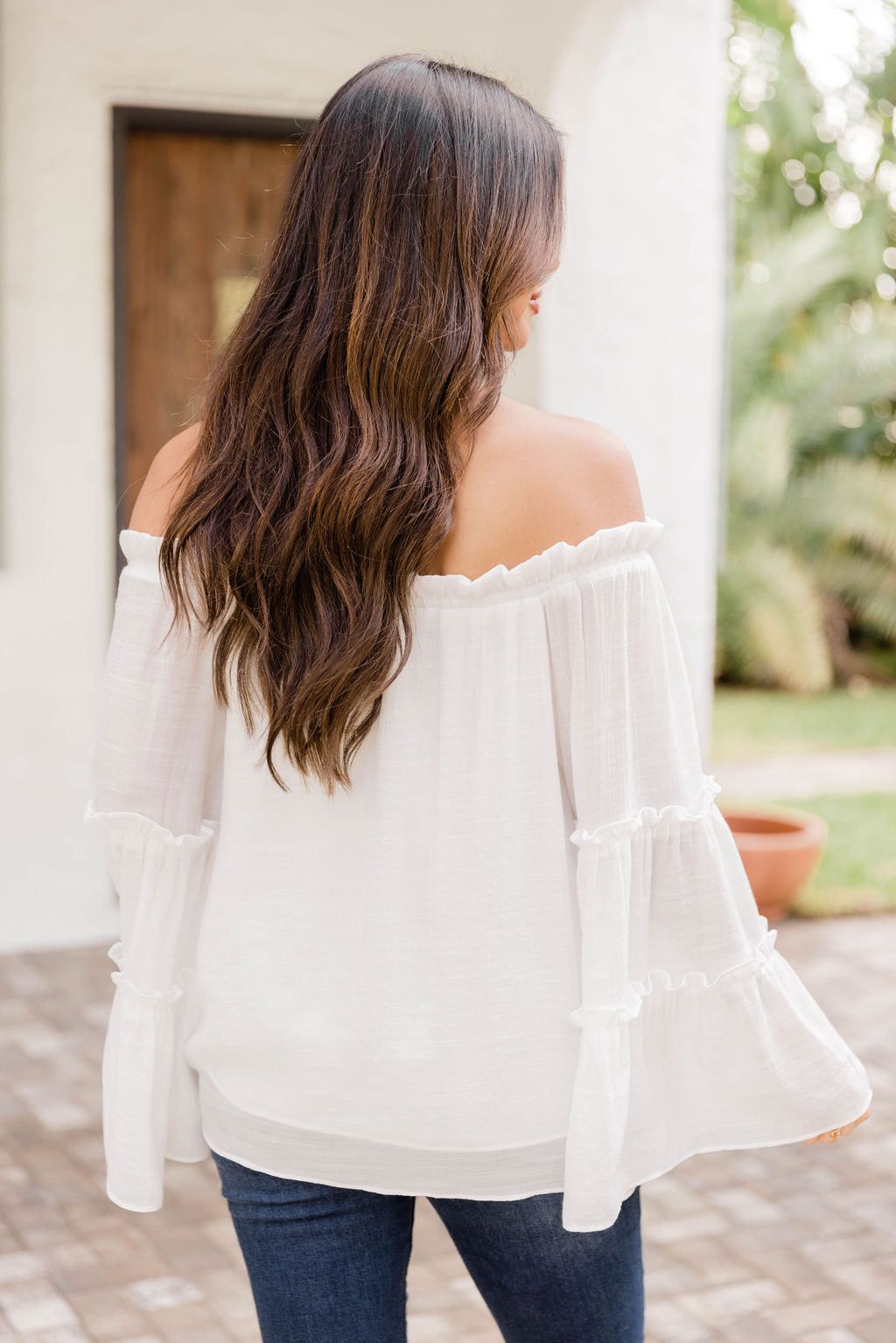 Work With It Off The Shoulder Ivory Tiered Sleeve Blouse FINAL SALE sold by Pink Lily product image thumbnail 6