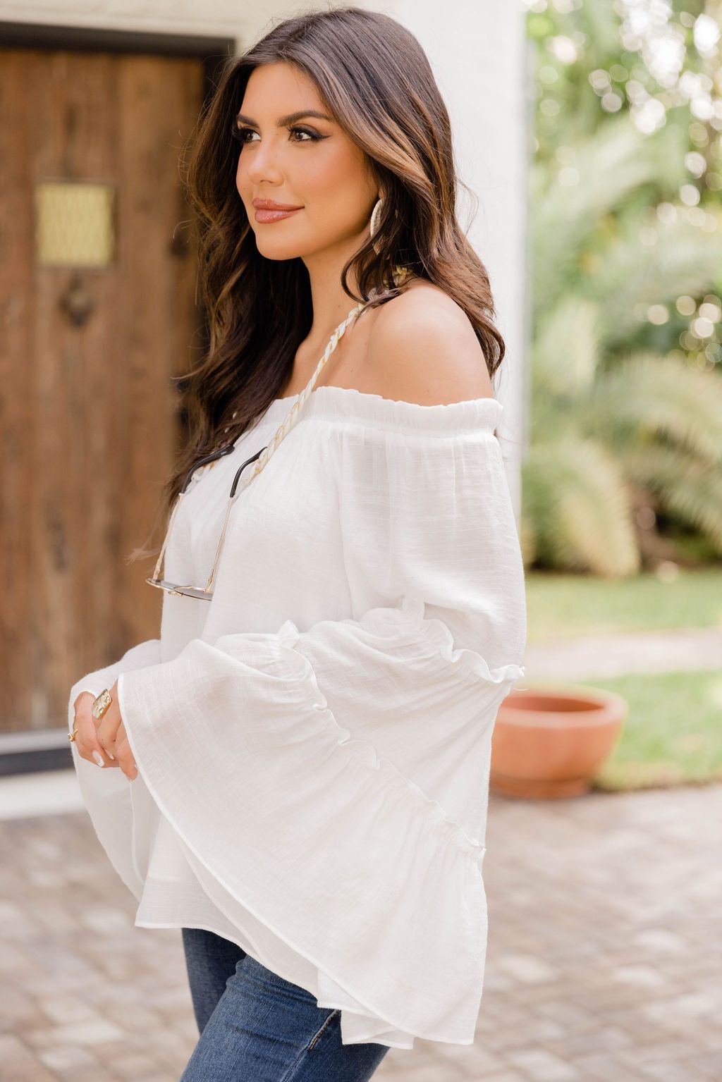Work With It Off The Shoulder Ivory Tiered Sleeve Blouse FINAL SALE sold by Pink Lily product image thumbnail 5