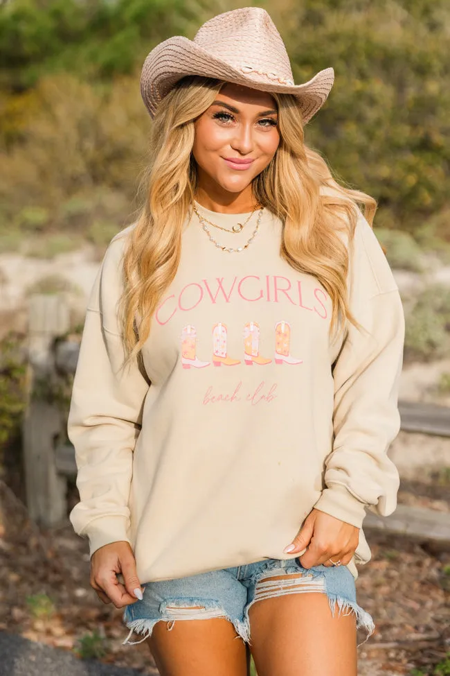 Cowgirls Beach Club Light Tan Oversized Graphic Sweatshirt sold by Pink Lily