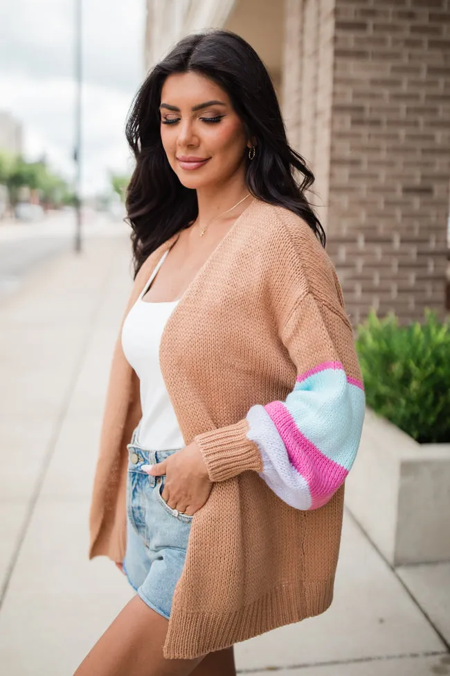 Let's Stay Longer Brown Multi Color Block Sleeve Cardigan DOORBUSTER sold by Pink Lily product image thumbnail 4