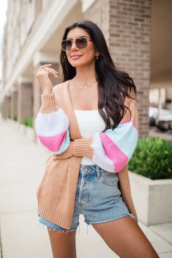 Let's Stay Longer Brown Multi Color Block Sleeve Cardigan DOORBUSTER sold by Pink Lily product image thumbnail 3
