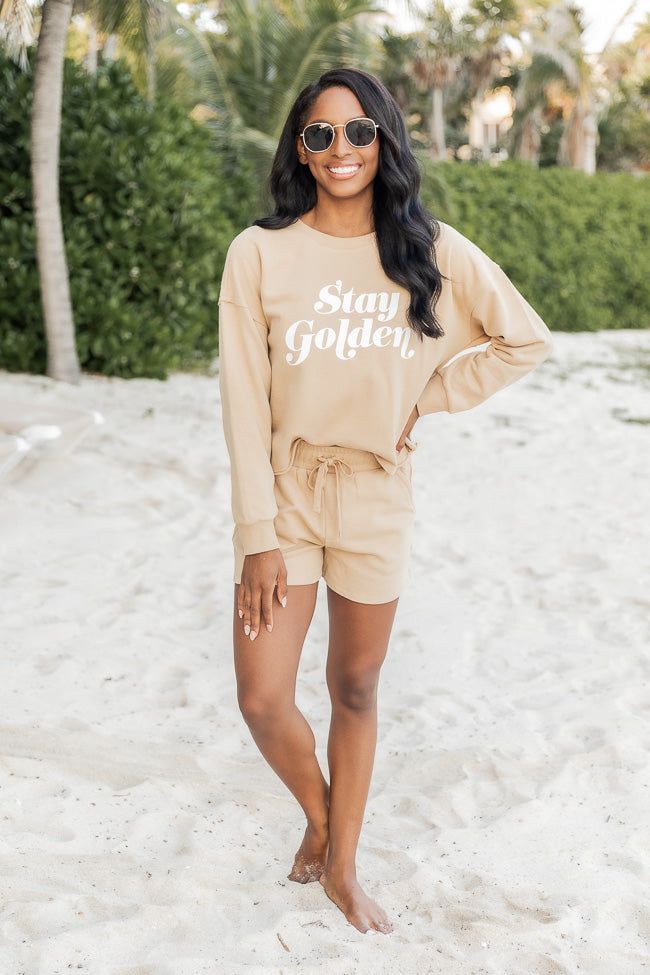 Stay Golden Tan Cropped Graphic Sweatshirt sold by Pink Lily product image thumbnail 4