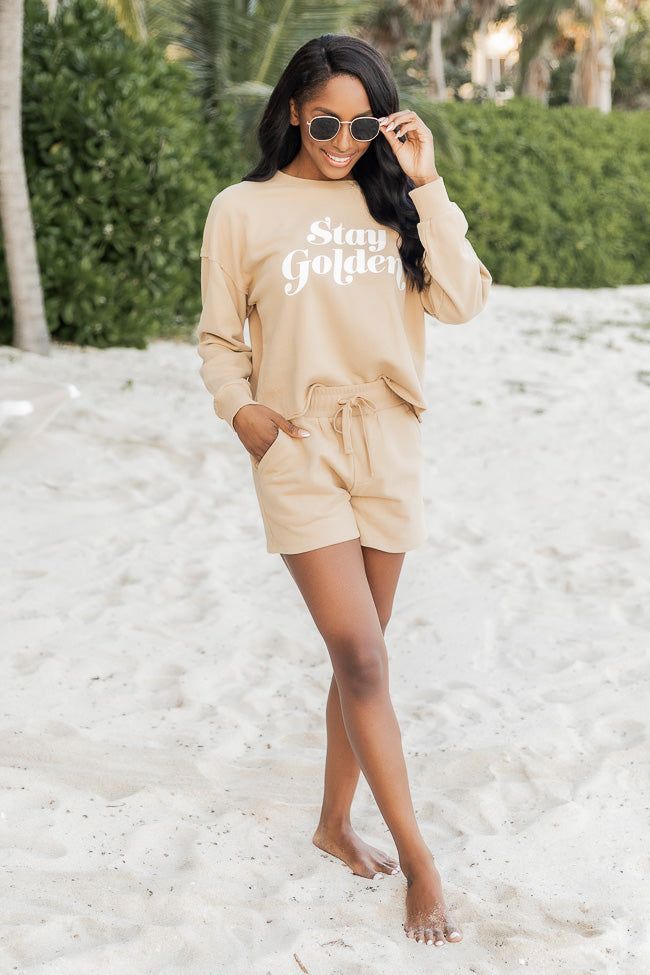 Stay Golden Tan Cropped Graphic Sweatshirt sold by Pink Lily product image thumbnail 2