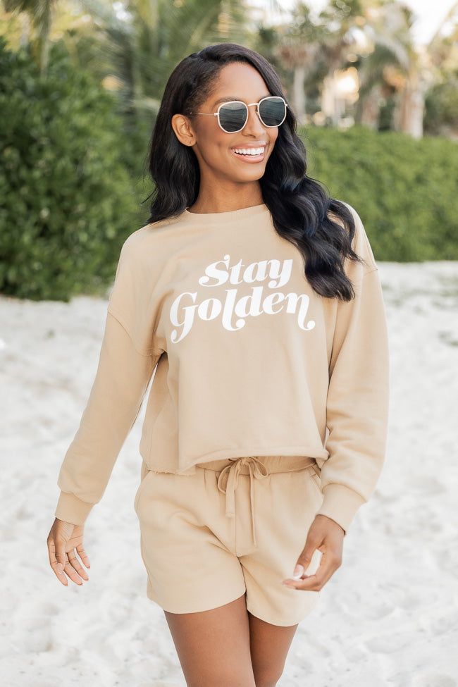 Stay Golden Tan Cropped Graphic Sweatshirt sold by Pink Lily product image thumbnail 3