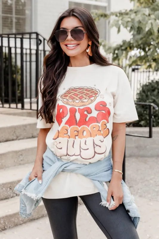 Pies Before Guys Ivory Oversized Graphic Tee sold by Pink Lily