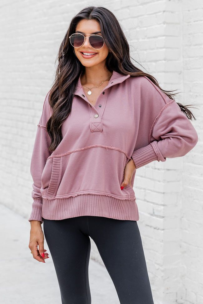 Just Go With It Mauve Henley Pullover sold by Pink Lily product image thumbnail 2