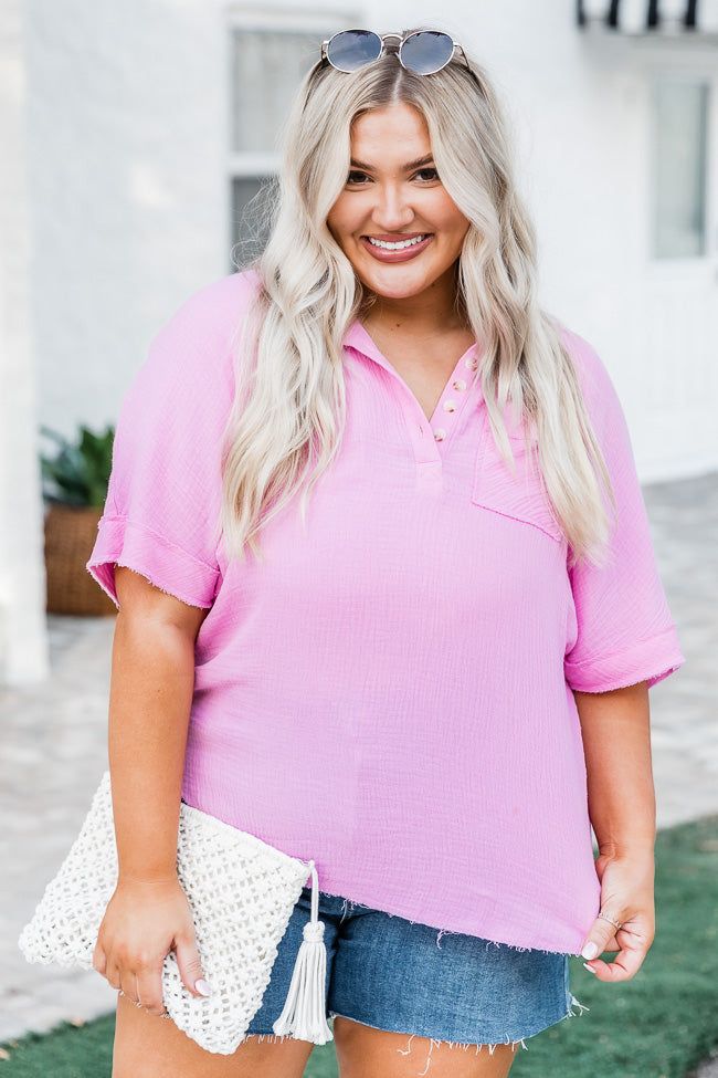 Guarded Treasure Pink Gauze Henley Blouse FINAL SALE sold by Pink Lily product image thumbnail 2