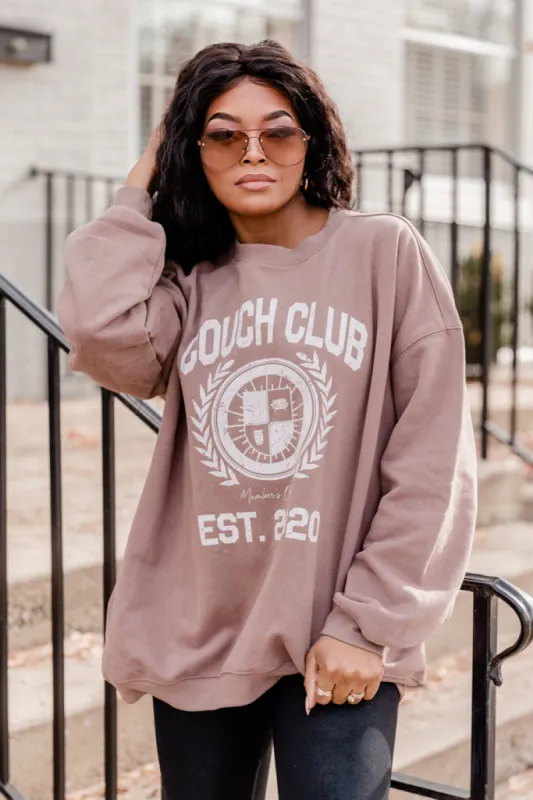 Couch Club Mocha Oversized Graphic Sweatshirt sold by Pink Lily