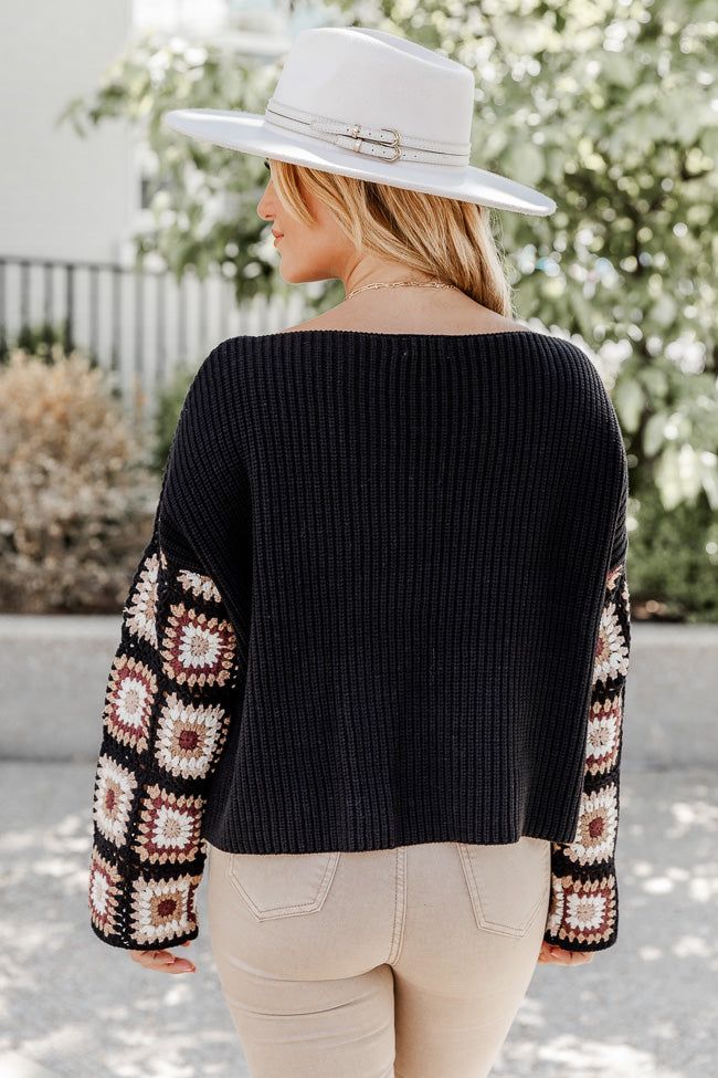 In The Quiet Moments Black Multi Crochet Sleeve Sweater sold by Pink Lily product image thumbnail 4