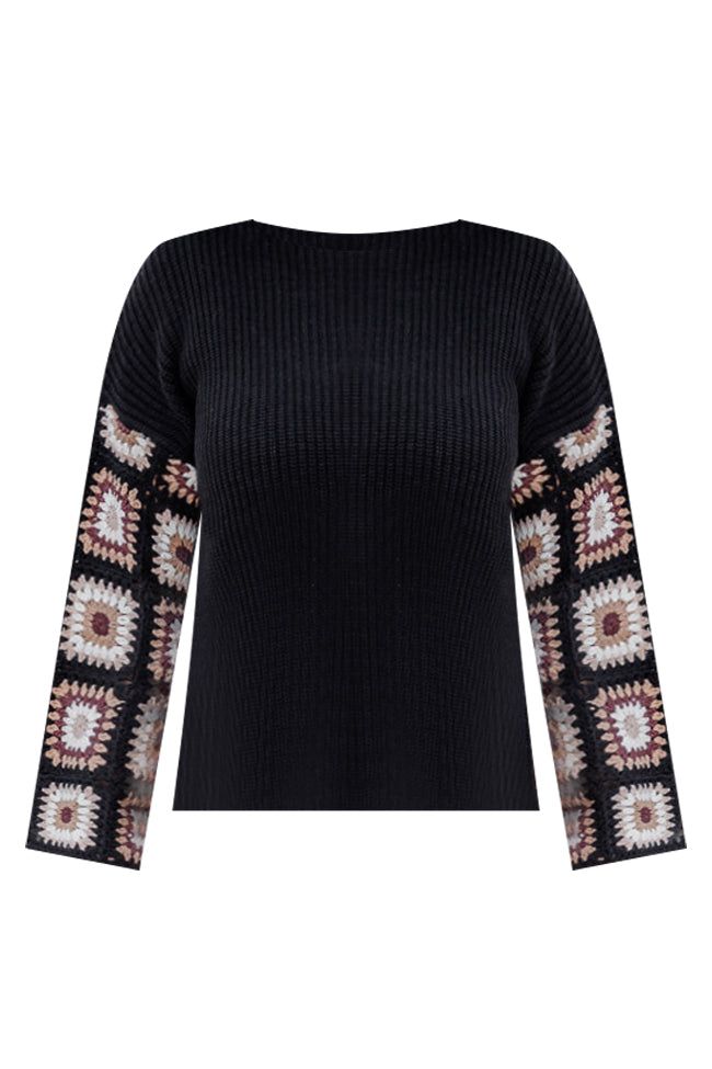 In The Quiet Moments Black Multi Crochet Sleeve Sweater sold by Pink Lily product image thumbnail 7