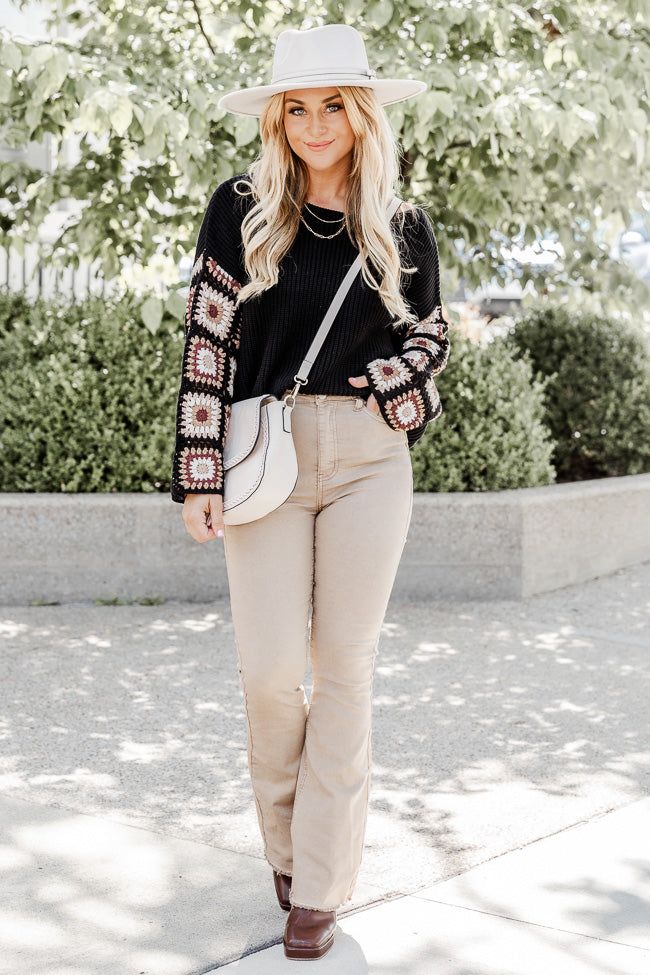 In The Quiet Moments Black Multi Crochet Sleeve Sweater sold by Pink Lily product image thumbnail 2