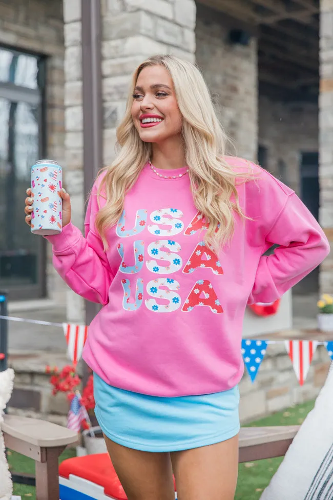 USA Floral Pink Oversized Graphic Sweatshirt sold by Pink Lily