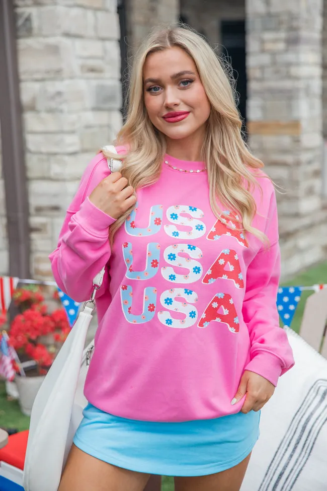 USA Floral Pink Oversized Graphic Sweatshirt sold by Pink Lily product image thumbnail 3