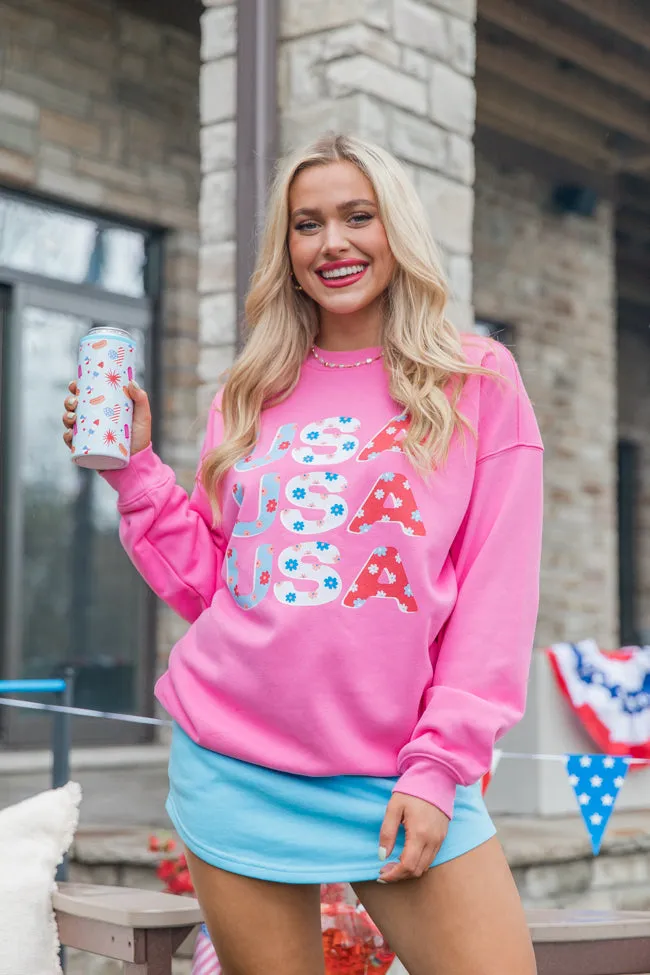 USA Floral Pink Oversized Graphic Sweatshirt sold by Pink Lily product image thumbnail 4