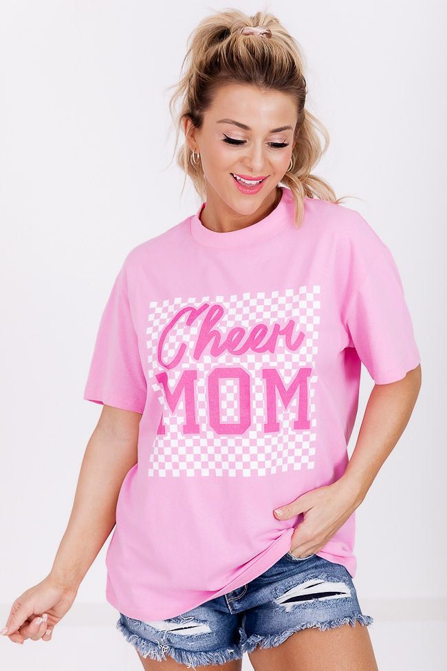 Cheer Mom Checkered Pink Oversized Graphic Tee sold by Pink Lily product image thumbnail 2