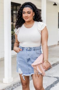 Hard To Resist Cream Flutter Sleeve Bodysuit sold by Pink Lily